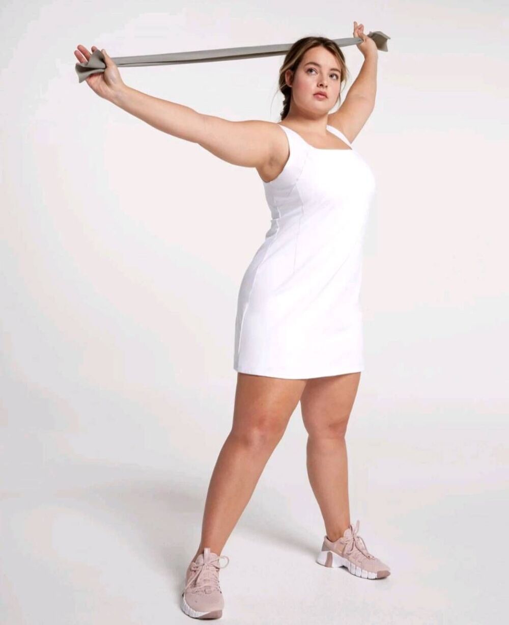 CALIA Inspire Scoop Back Dress XL Pure White Built In Bodysuit UPF 50+ NWT